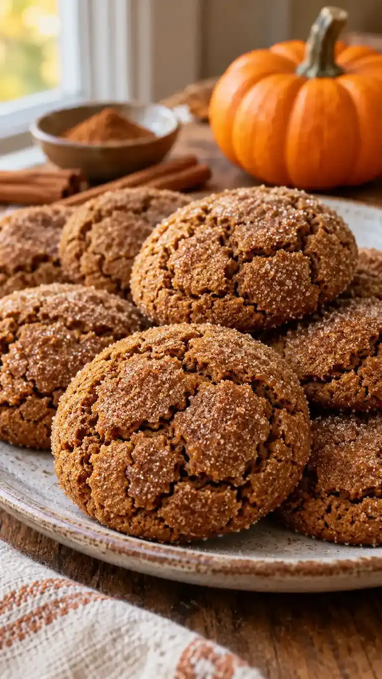 Molasses gingerbread drop cookies with pumpkin pie spice and a light cinnamon-sugar crust, without pumpkin puree.