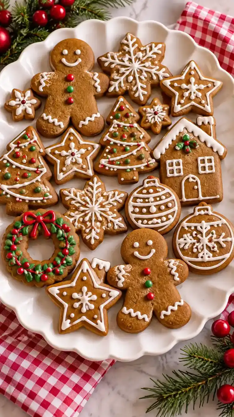 Rolled gingerbread cookies with an even 1/4-inch thickness, clean Christmas shapes and a tender molasses-spice bite.