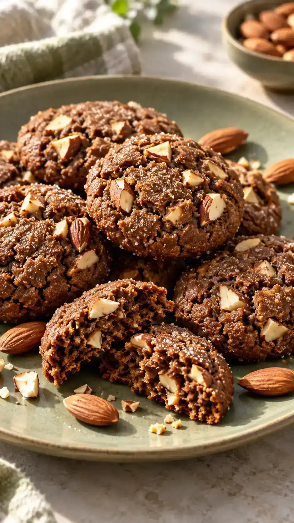 Chewy gingerbread drop cookies studded with chopped toasted almonds for a fragrant nutty crunch.
