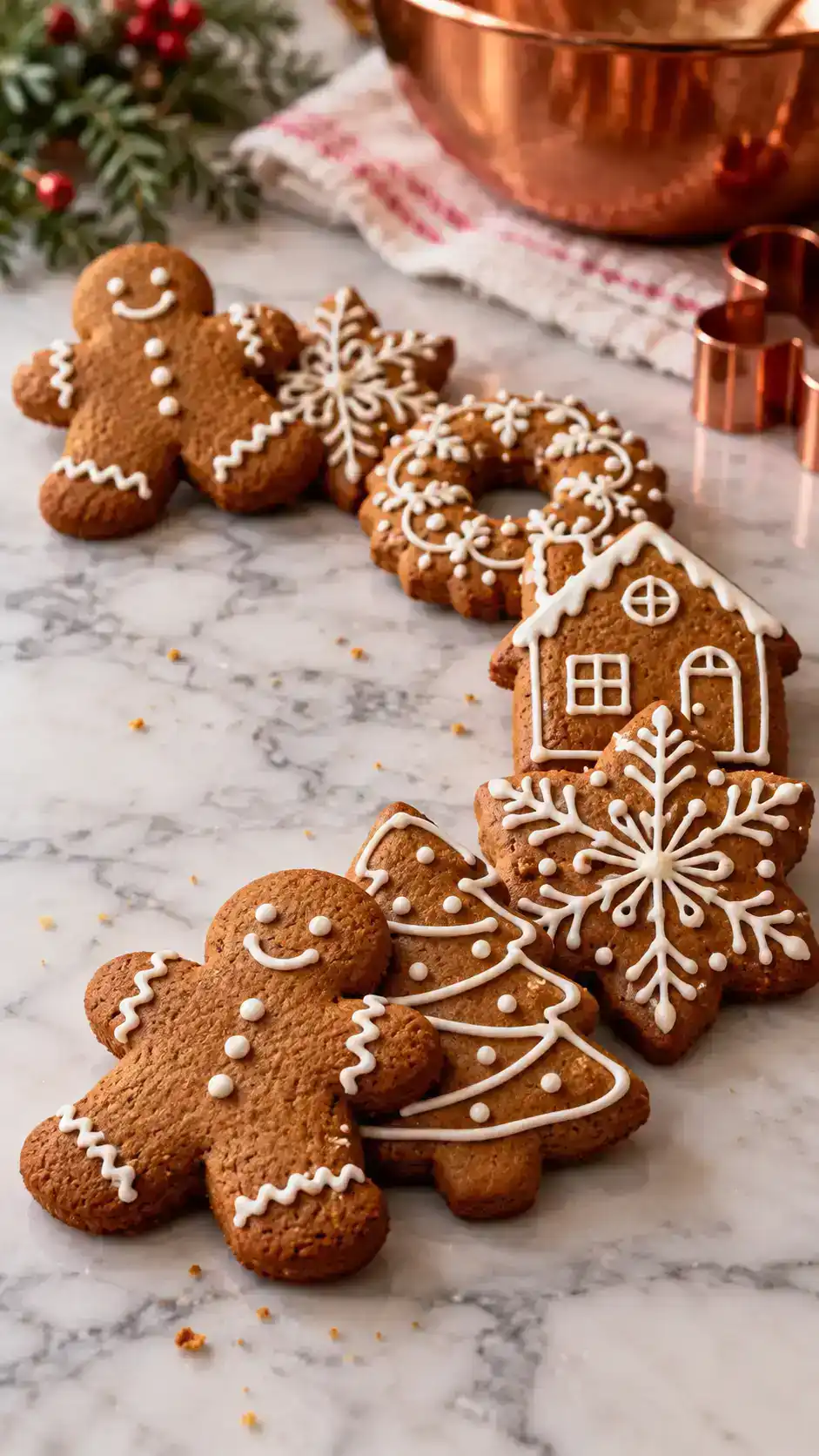 Thin crispy gingerbread cookies with warmly spiced molasses flavor and a clean snap after cooling.