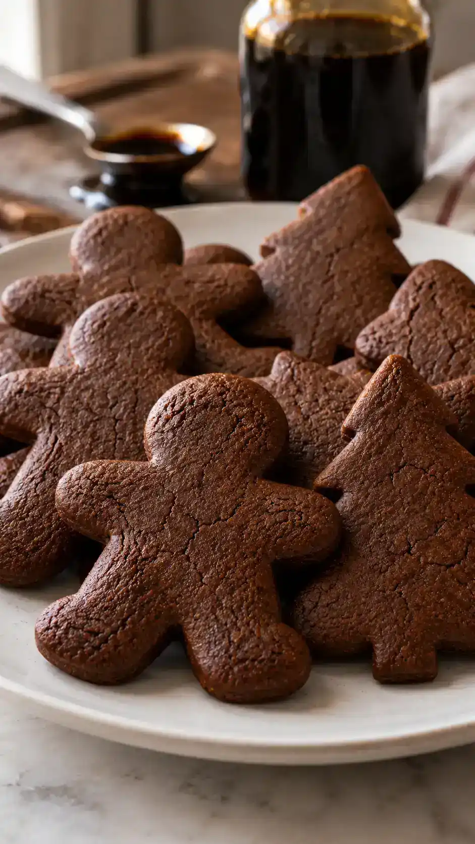 Deep brown gingerbread cut-outs made with dark unsulphured molasses and dark brown sugar for a robust spiced flavor.