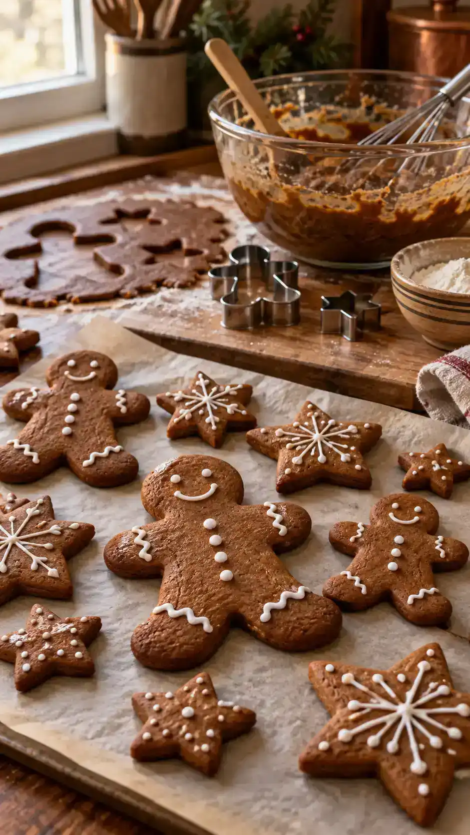 Classic molasses gingerbread cookies mixed by hand with melted butter, a whisk and a sturdy spoon, without an electric mixer.