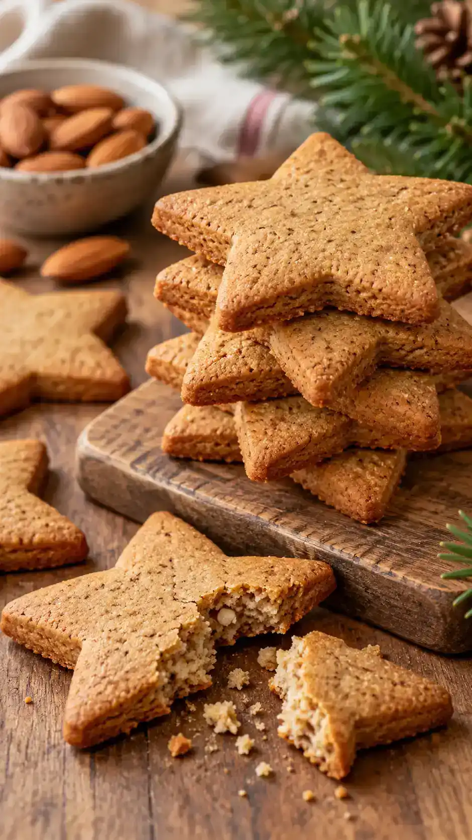 Keto gingerbread stars made with almond flour, coconut flour and a brown erythritol blend, baked gently for a crisp spiced finish.