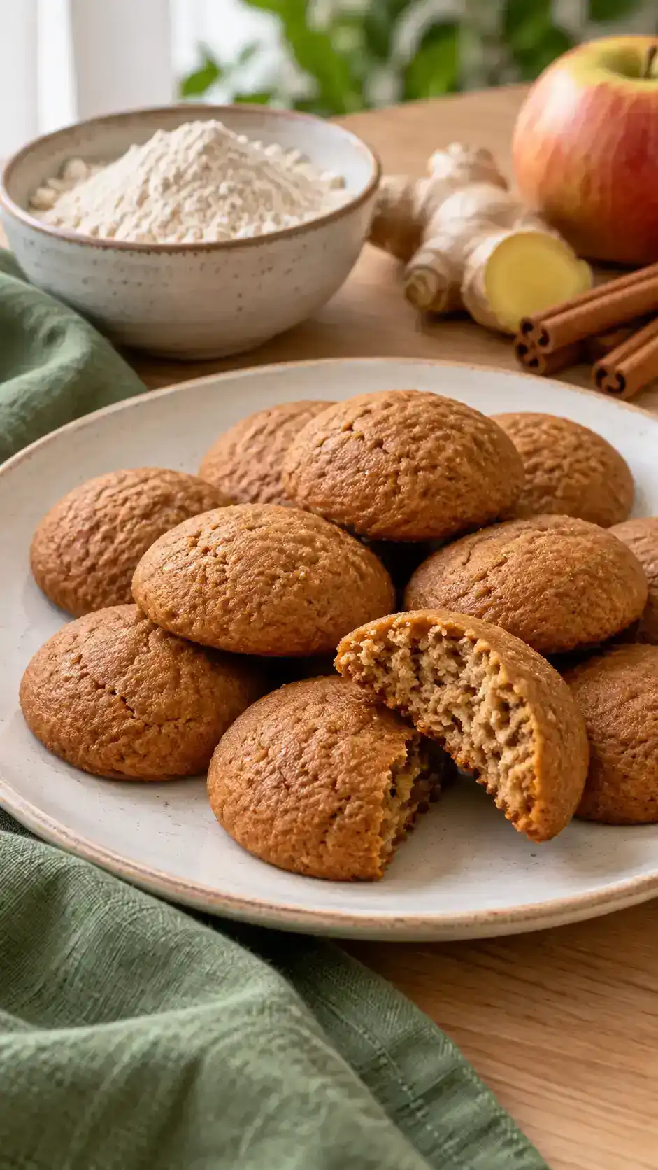 Low-sugar oat gingerbread rounds with an erythritol baking sweetener, a measured amount of molasses and no icing.