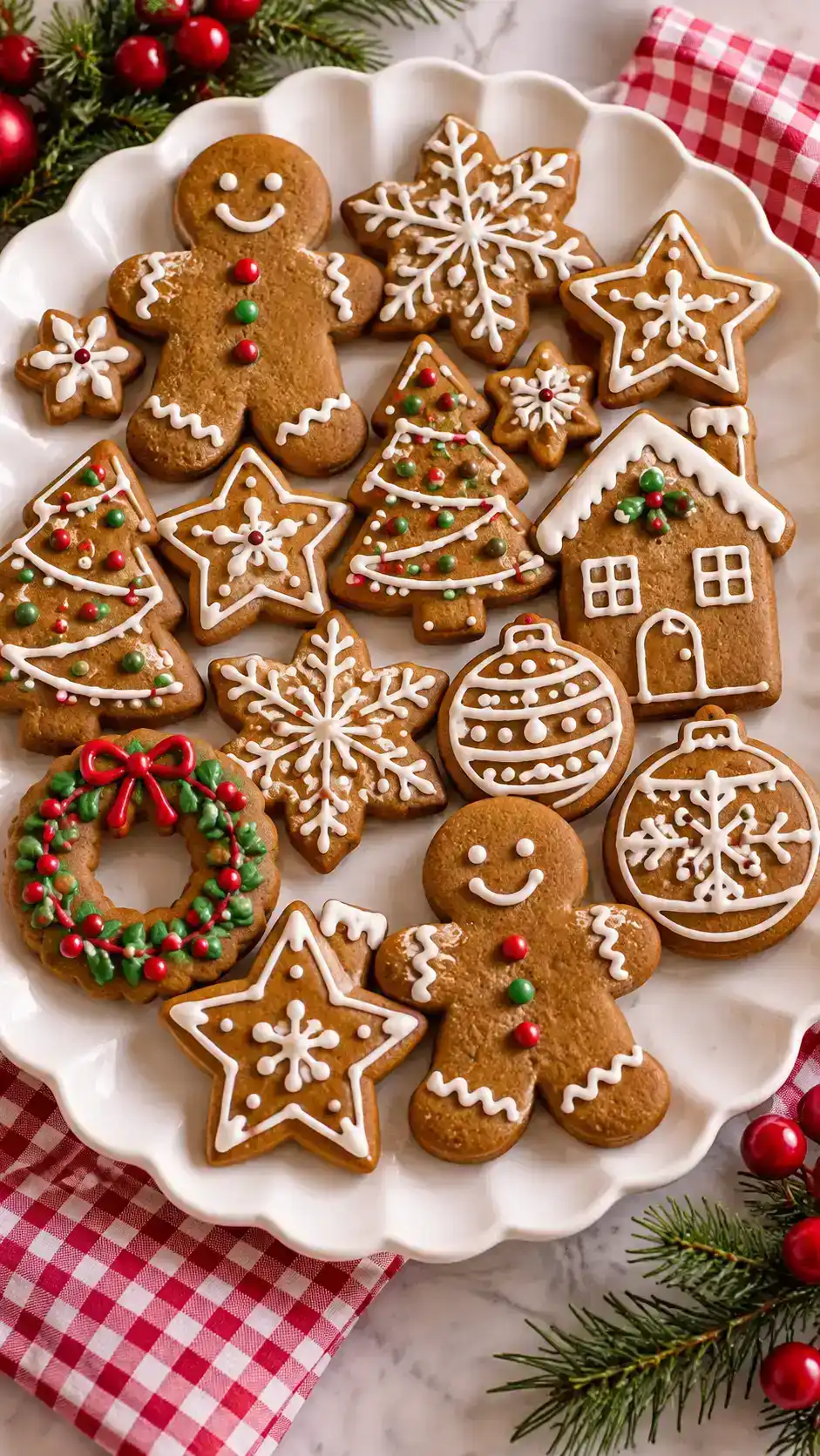 Rolled gingerbread cookies with an even 1/4-inch thickness, clean Christmas shapes and a tender molasses-spice bite.