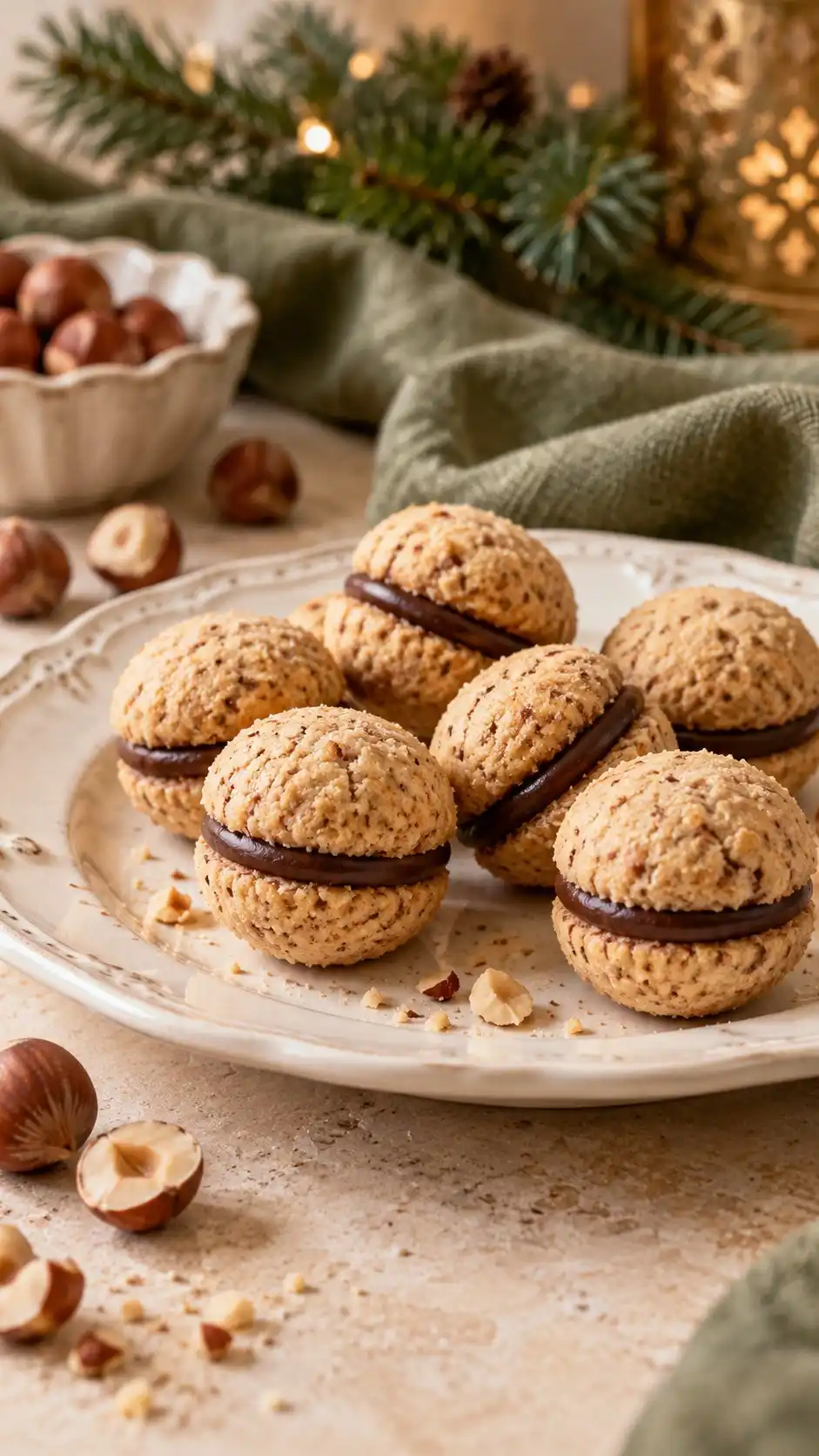 Tiny hazelnut butter cookies joined with a neat layer of dark chocolate.