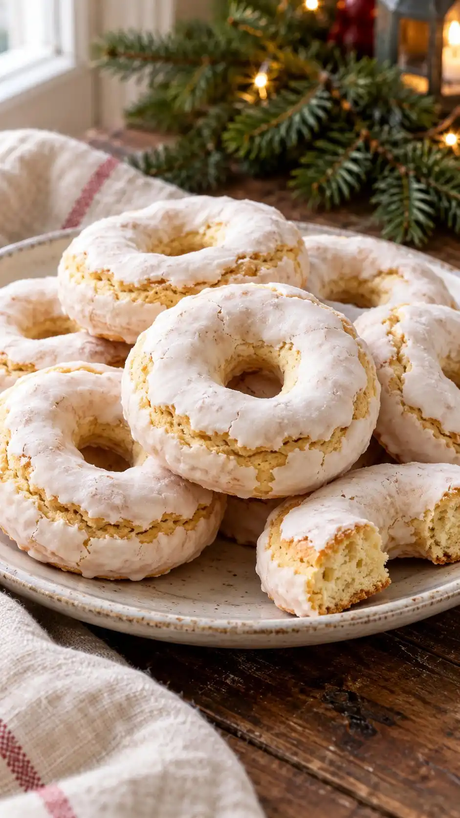 Calabrian-style egg-dough rings, boiled, scored around their outer edge and baked before receiving an opaque egg-free lemon sugar coat.
