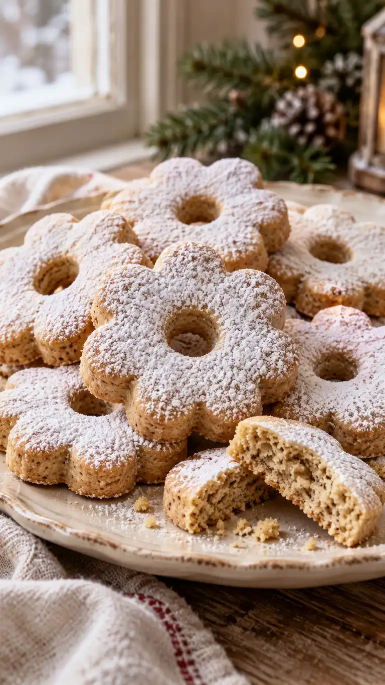 Coffee-scented cooked-yolk flower cookies with a tender sandy crumb and powdered sugar, an Italian-inspired shortcrust variation.