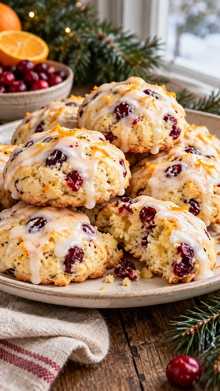 Soft ricotta cookies with dried cranberry flecks, orange zest and a light citrus glaze; a festive home adaptation.