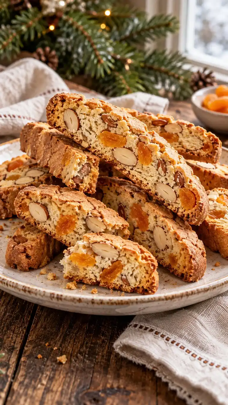 Golden almond biscotti with sunny dried apricot pieces and a lightly chewy fruit contrast.
