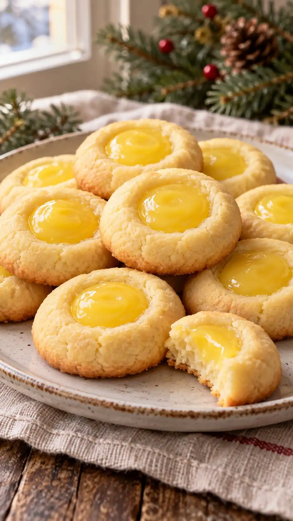 Pale vanilla butter shells with smooth lemon-yellow curd centers added after cooling and kept refrigerated.