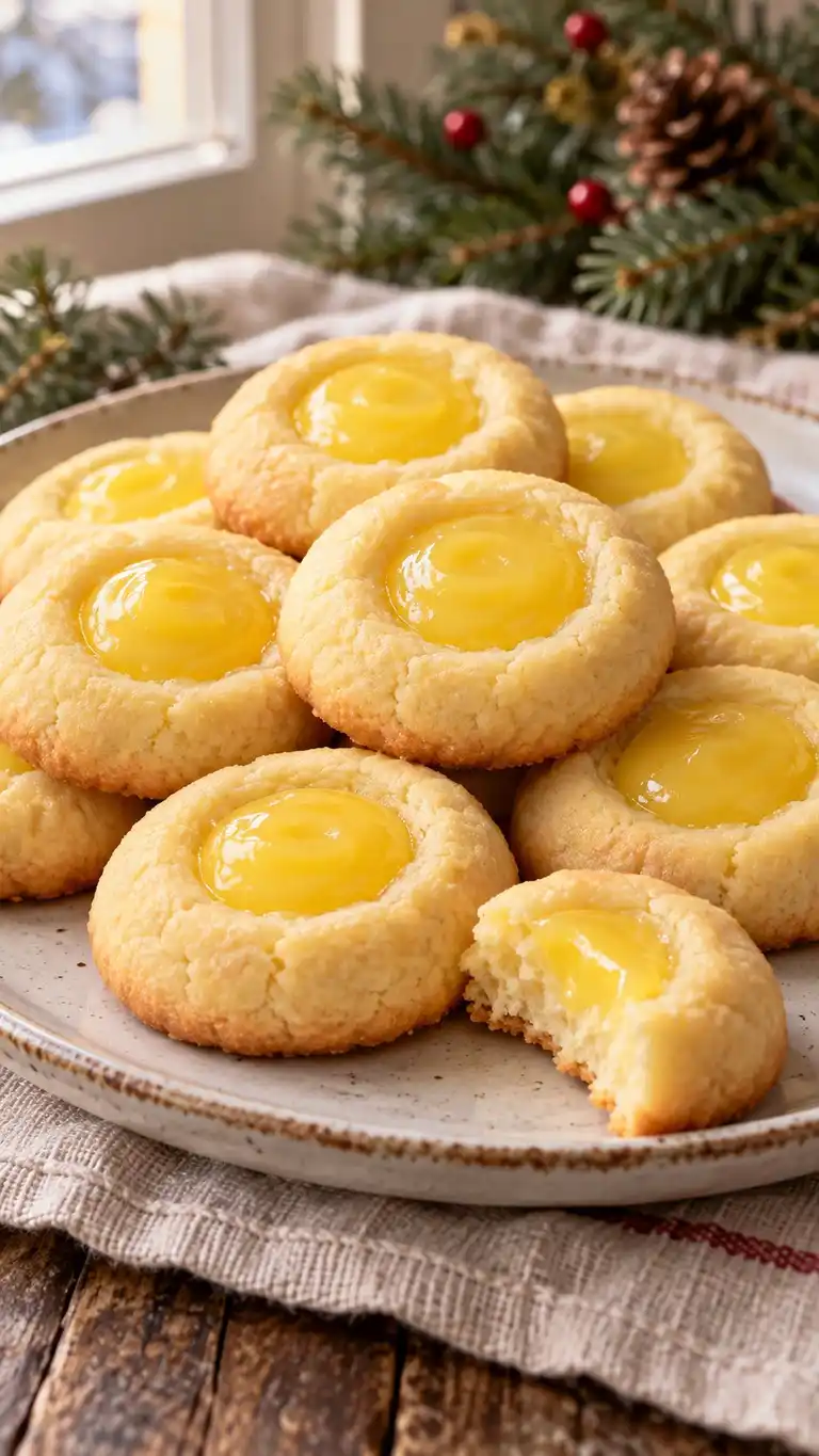 Pale vanilla butter shells with smooth lemon-yellow curd centers added after cooling and kept refrigerated.