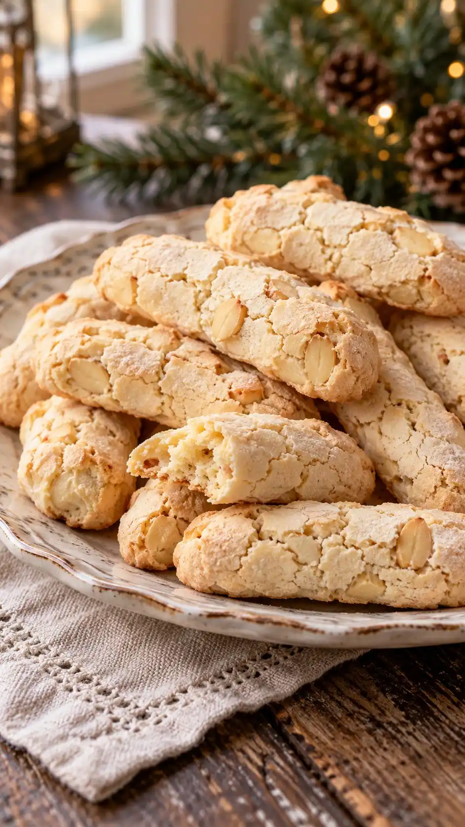 Long, narrow almond meringue cookies with a dry pale shell, made as an Italian-style home variation rather than Sicilian two-layer ossa dei morti.