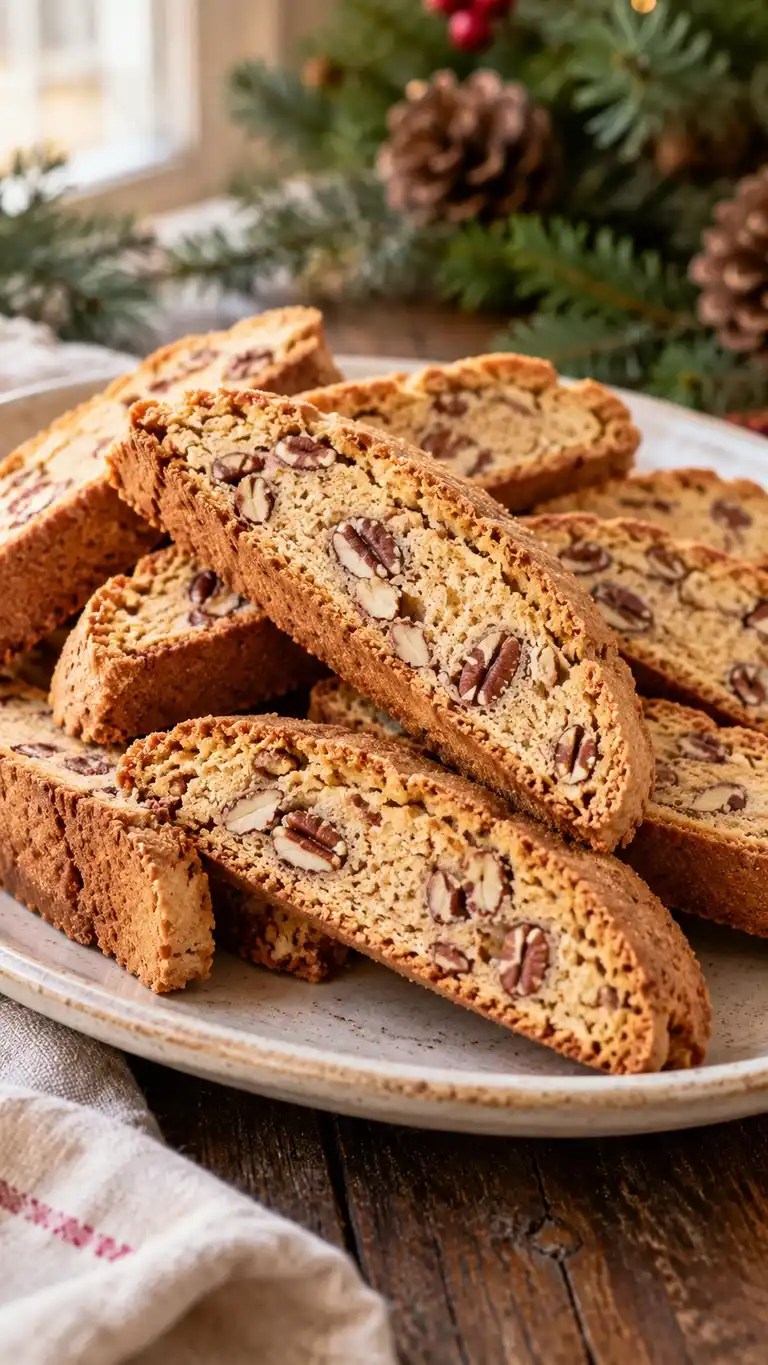 Italian-style home biscotti with pure maple syrup, pecan pieces and an amber crust.
