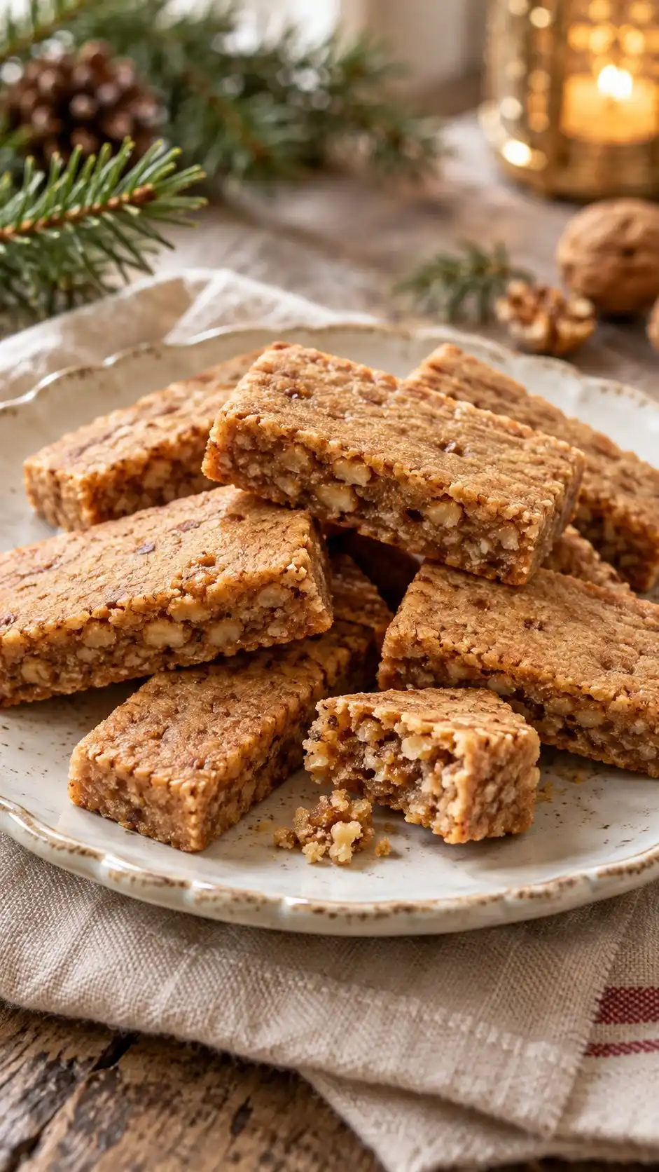 Thin Roman-style walnut and honey bars with cinnamon and a little black pepper, without a chocolate coating.
