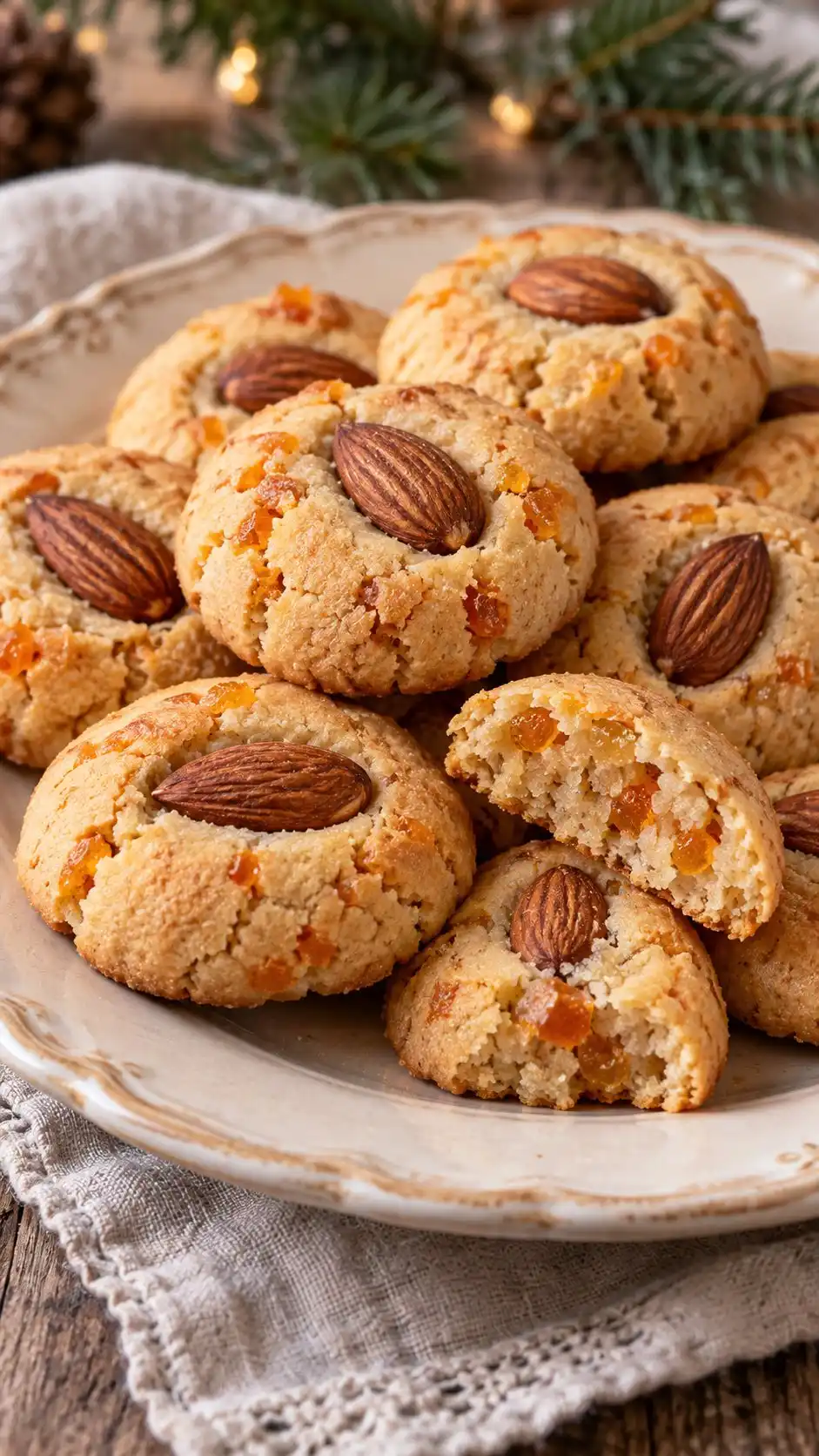 Catania-style cinnamon and candied-orange cookies, gently flattened and finished with one whole almond each; an autumn specialty suitable for a winter assortment.