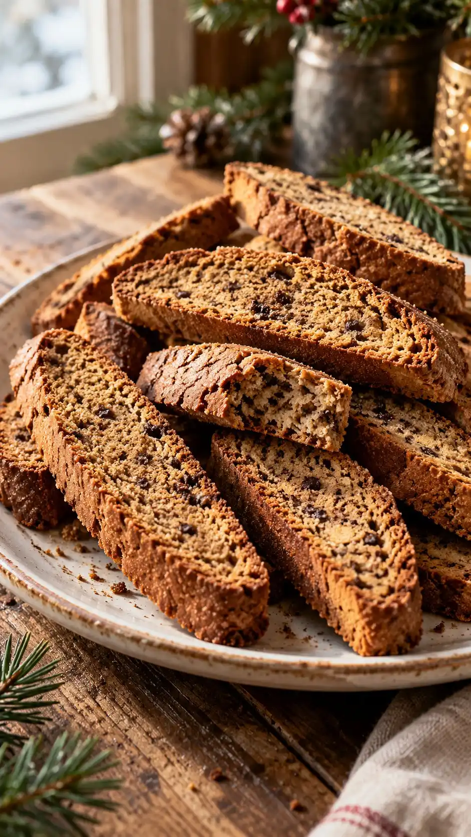 Coffee-colored biscotti with cinnamon, cardamom and a restrained touch of clove.