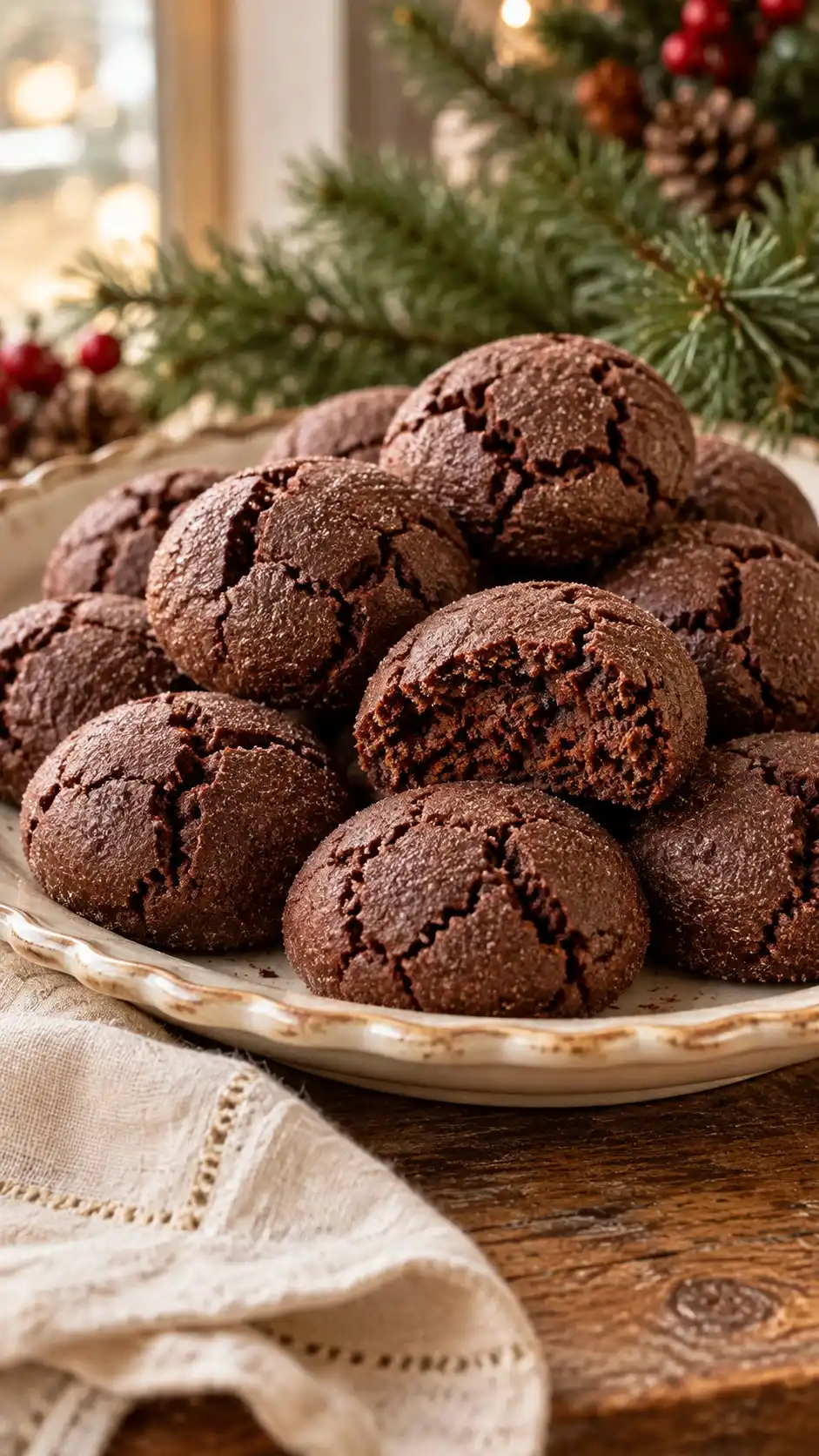 Small Palermo-style cocoa and almond cookie domes with a thin dark cocoa-sugar coating, made without pastry scraps or raw-egg icing.