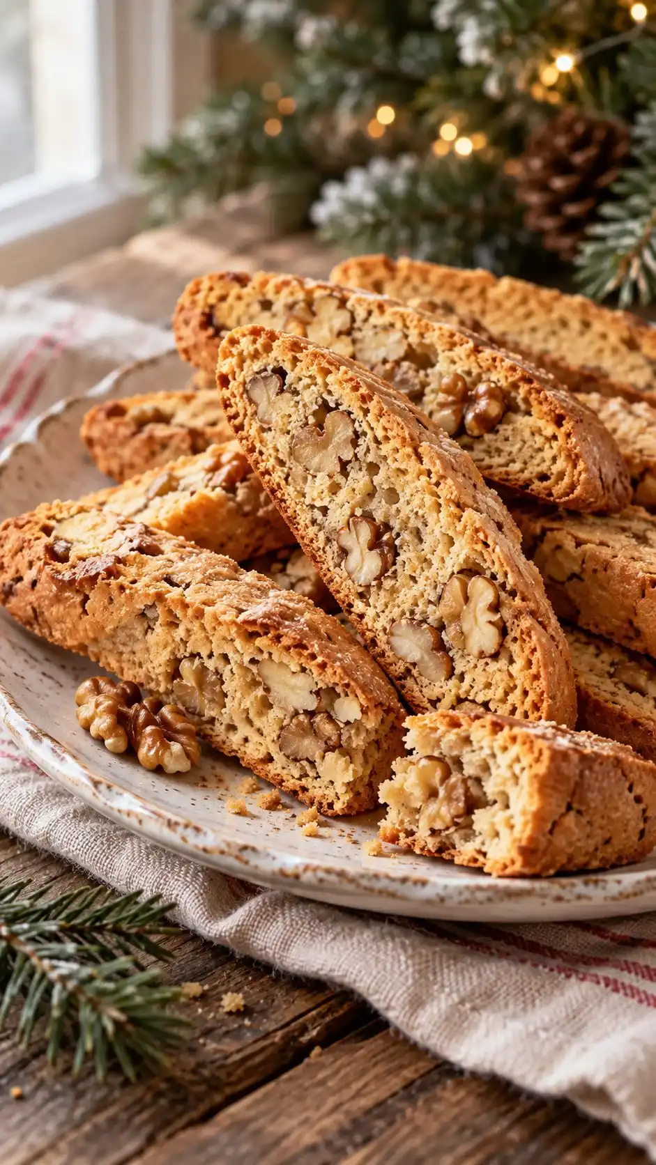 Honey-sweetened walnut biscotti with amber crusts and a gently crisp crumb.