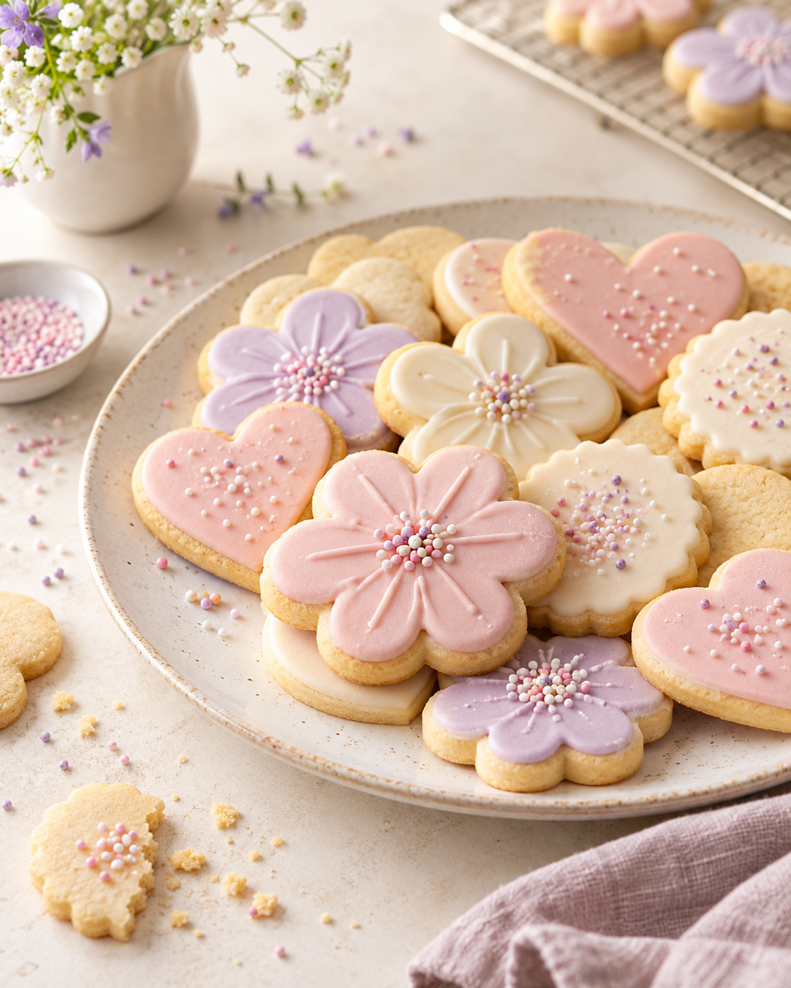 Pink and lavender frosted sugar cookies