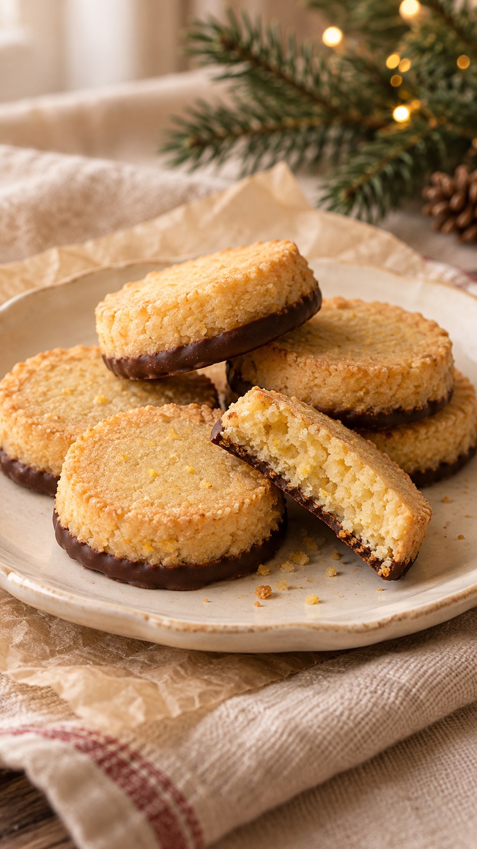 Brown-Butter Cornmeal Shortbread with Chocolate Bases