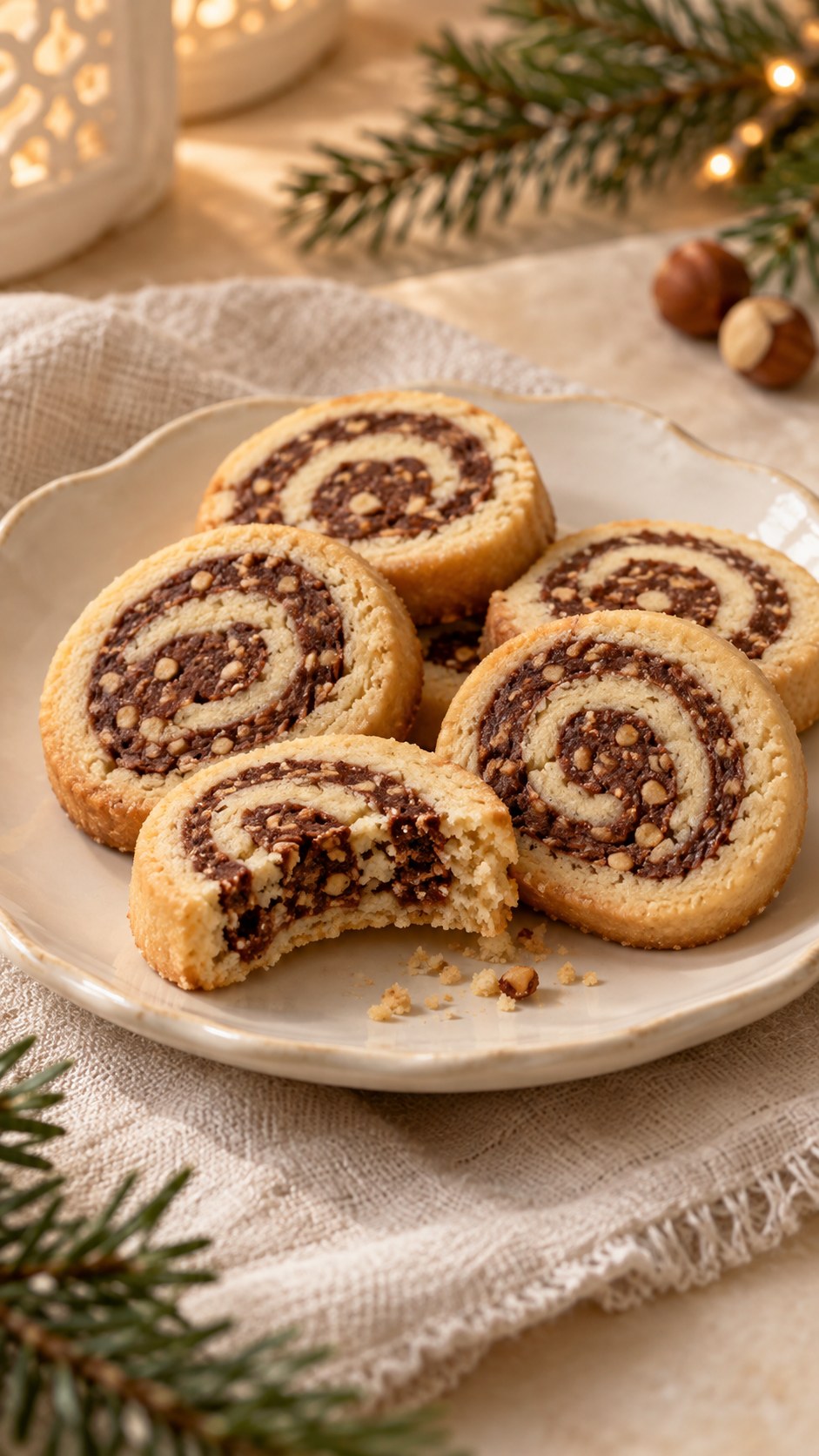 Chocolate Hazelnut Shortbread Roulettes