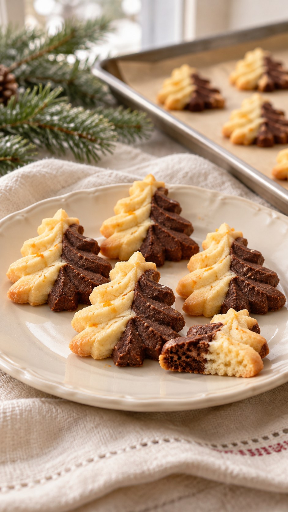 Orange Chocolate Spritz Shortbread Trees