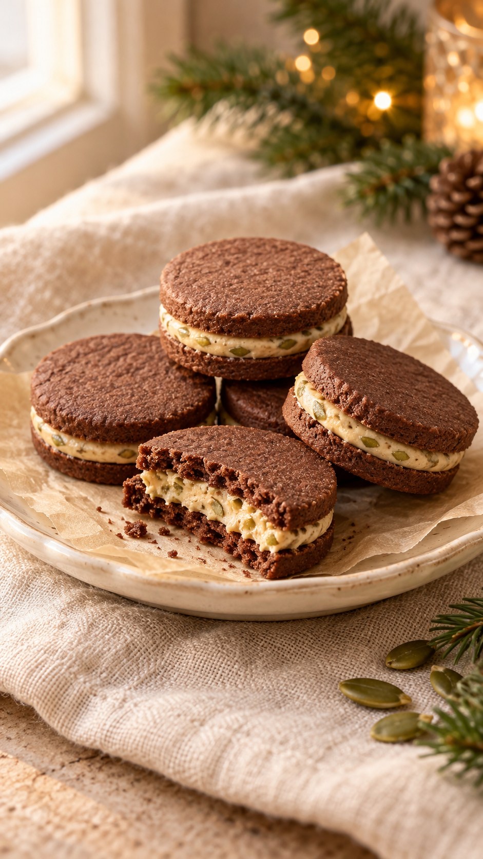 Pumpkin-Seed Cocoa Shortbread Sandwiches
