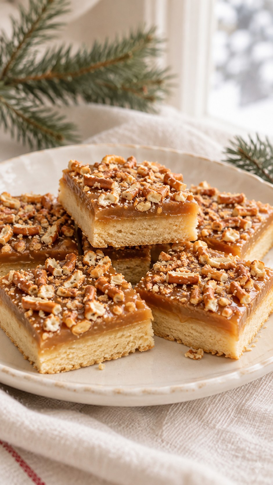 Salted Caramel Pretzel Shortbread Squares
