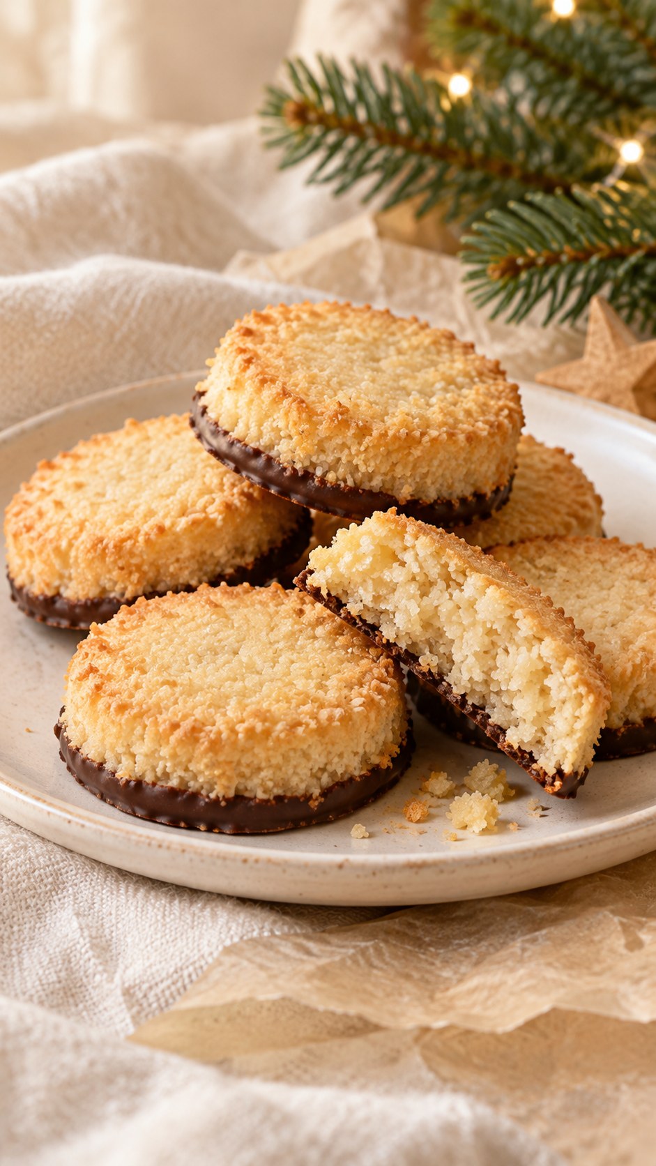 Vegan Coconut Semolina Shortbread with Chocolate Bases