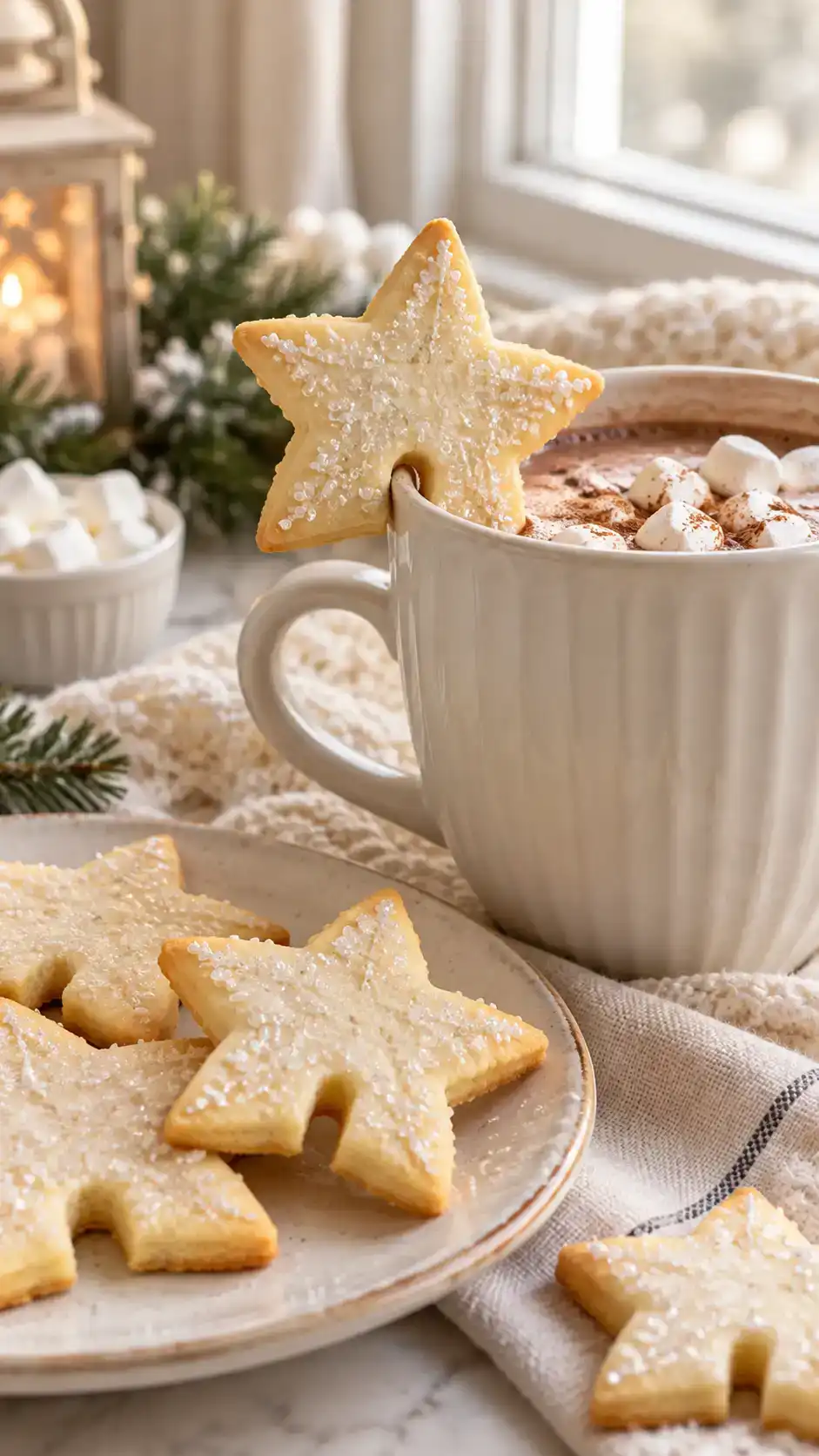 Crisp sugar-cookie stars with a small slot that lets them perch on a mug rim.