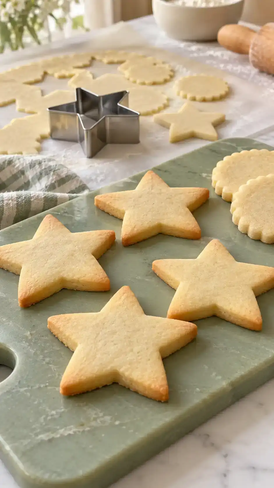 Firm vanilla sugar-cookie cut-outs with crisp defined edges, a tender bite and no scheduled dough chilling.