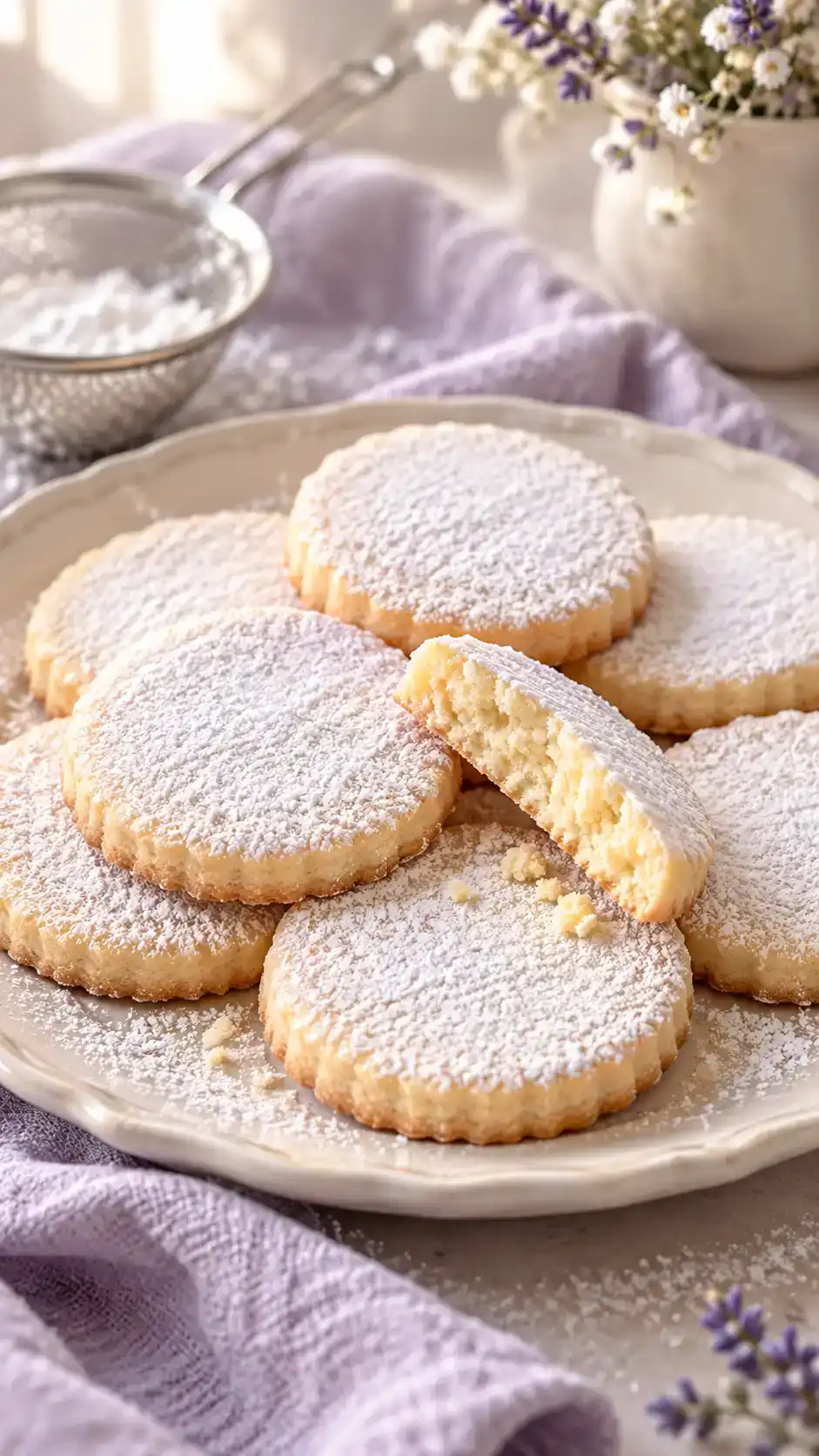 Tender powdered-sugar cut-out cookies with a fine crumb, a hint of lemon and an optional snowy sugar dusting.