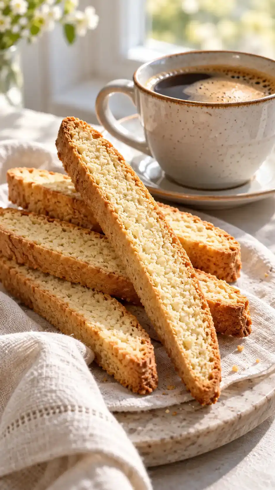 Twice-baked vanilla biscotti with sugar-cookie flavor and a crisp, dunkable buttery crumb.