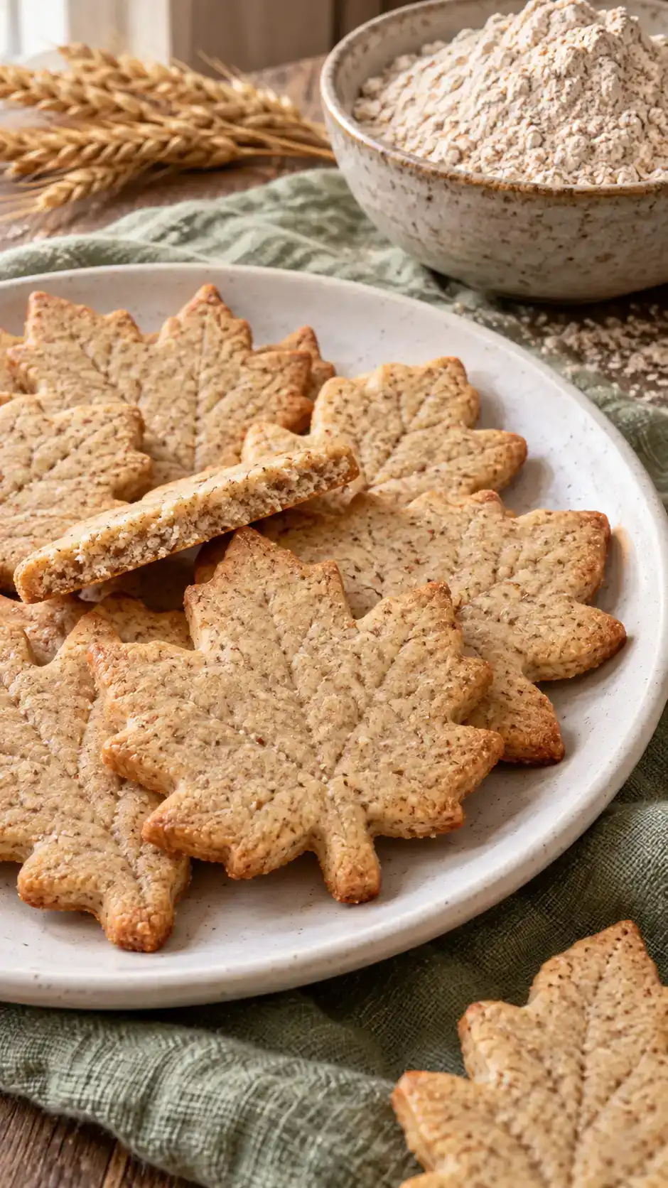 Thin whole-wheat sugar-cookie cut-outs with a light toasted color and visible fine bran flecks.