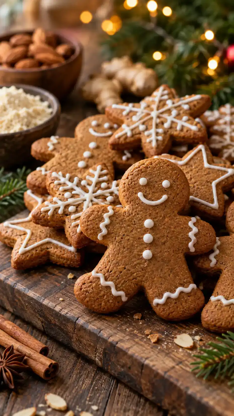 Almond flour gingerbread cut-outs with maple syrup, molasses and tapioca starch, made without wheat flour, egg or dairy.