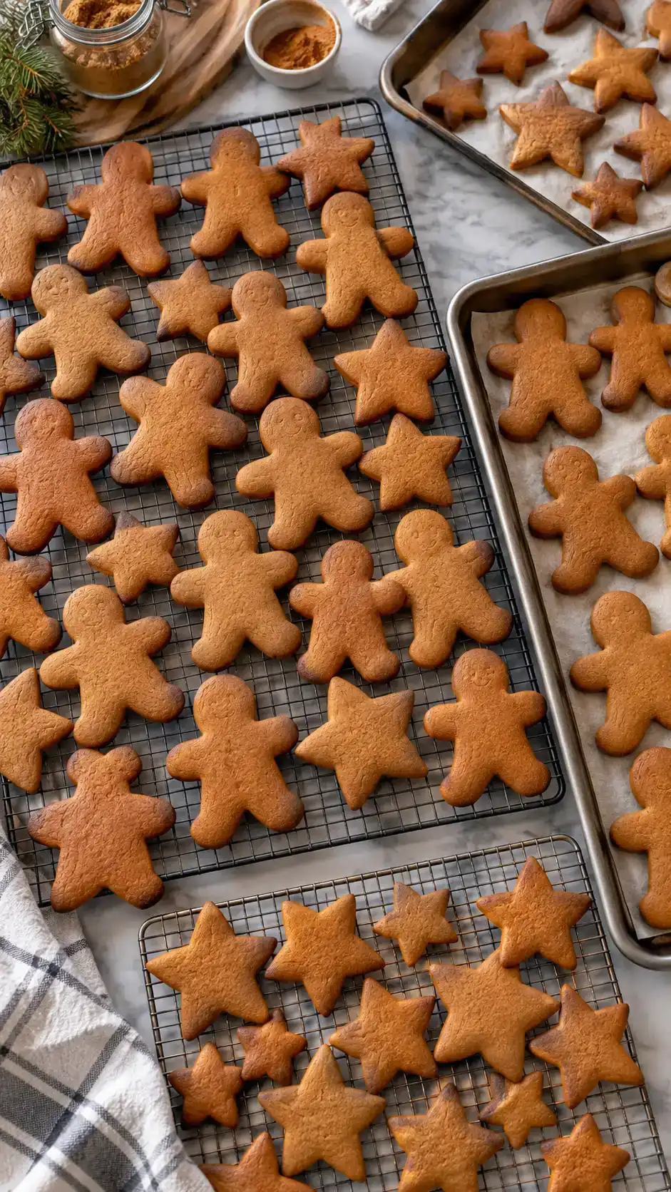 A big batch of classic molasses gingerbread cookies, divided into manageable dough portions for about 72 Christmas cut-outs.