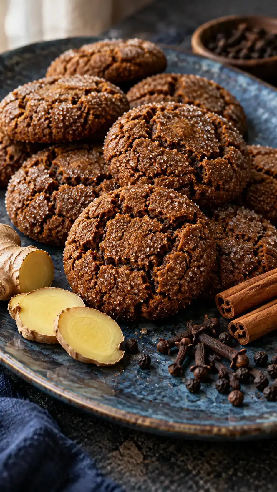 Extra-spicy gingerbread drop cookies with ground and fresh ginger, a pinch of black pepper and a light sugar crust.