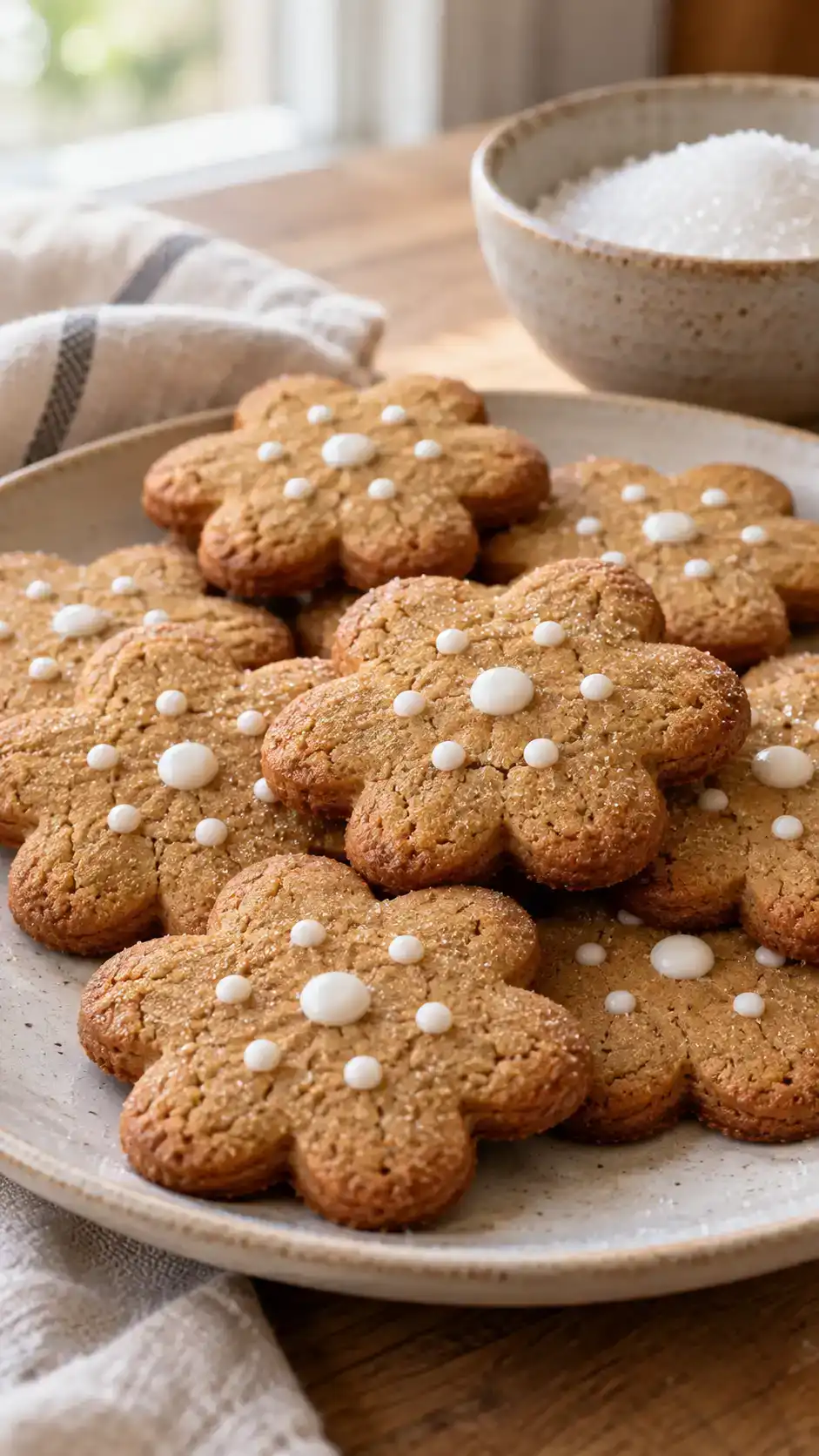 Gingerbread flower cookies using granulated sugar instead of brown sugar, while keeping traditional molasses flavor.