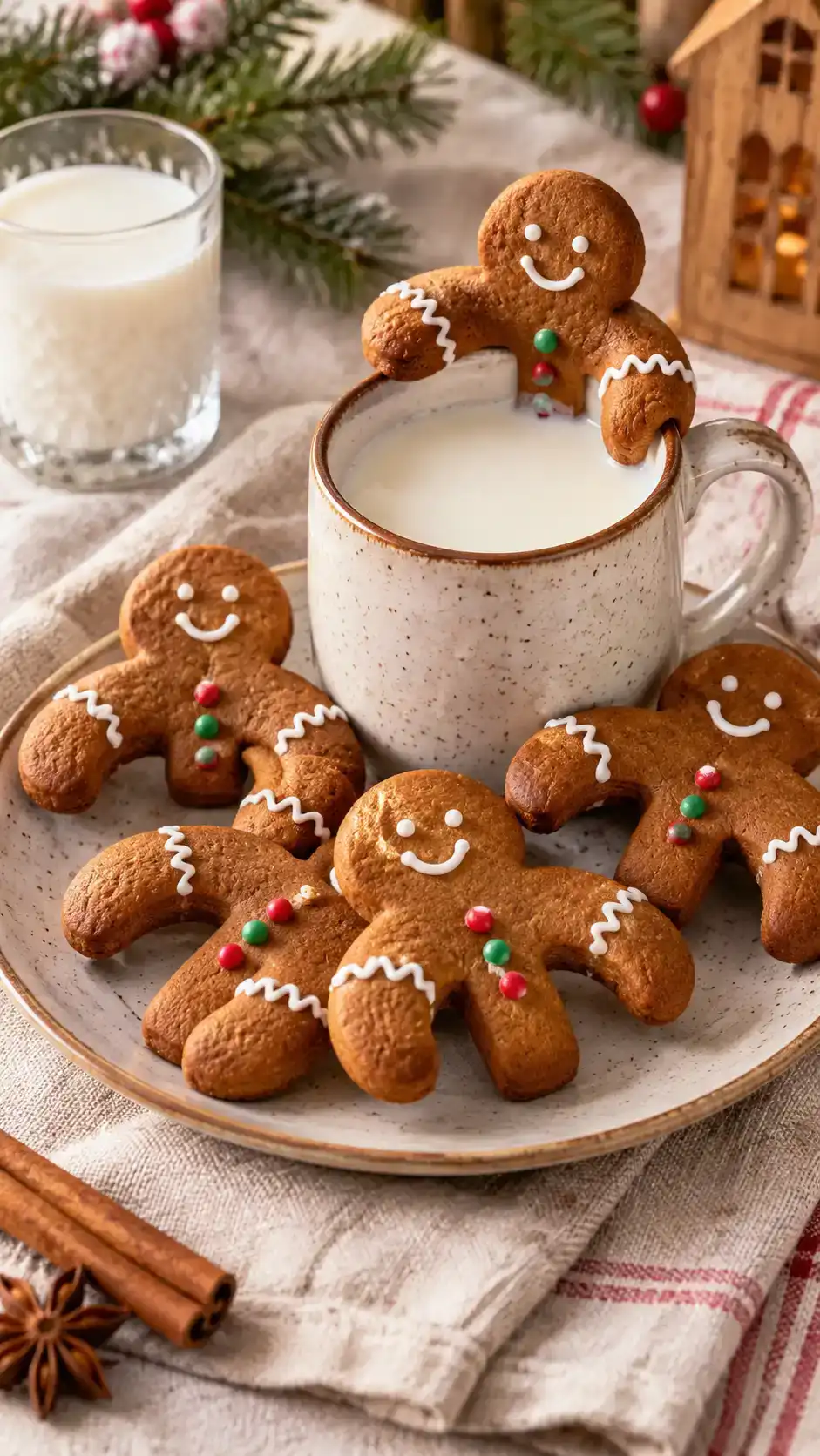 Mug hugger gingerbread people with a fitted slot between the legs, designed to perch on a cocoa or coffee mug rim.