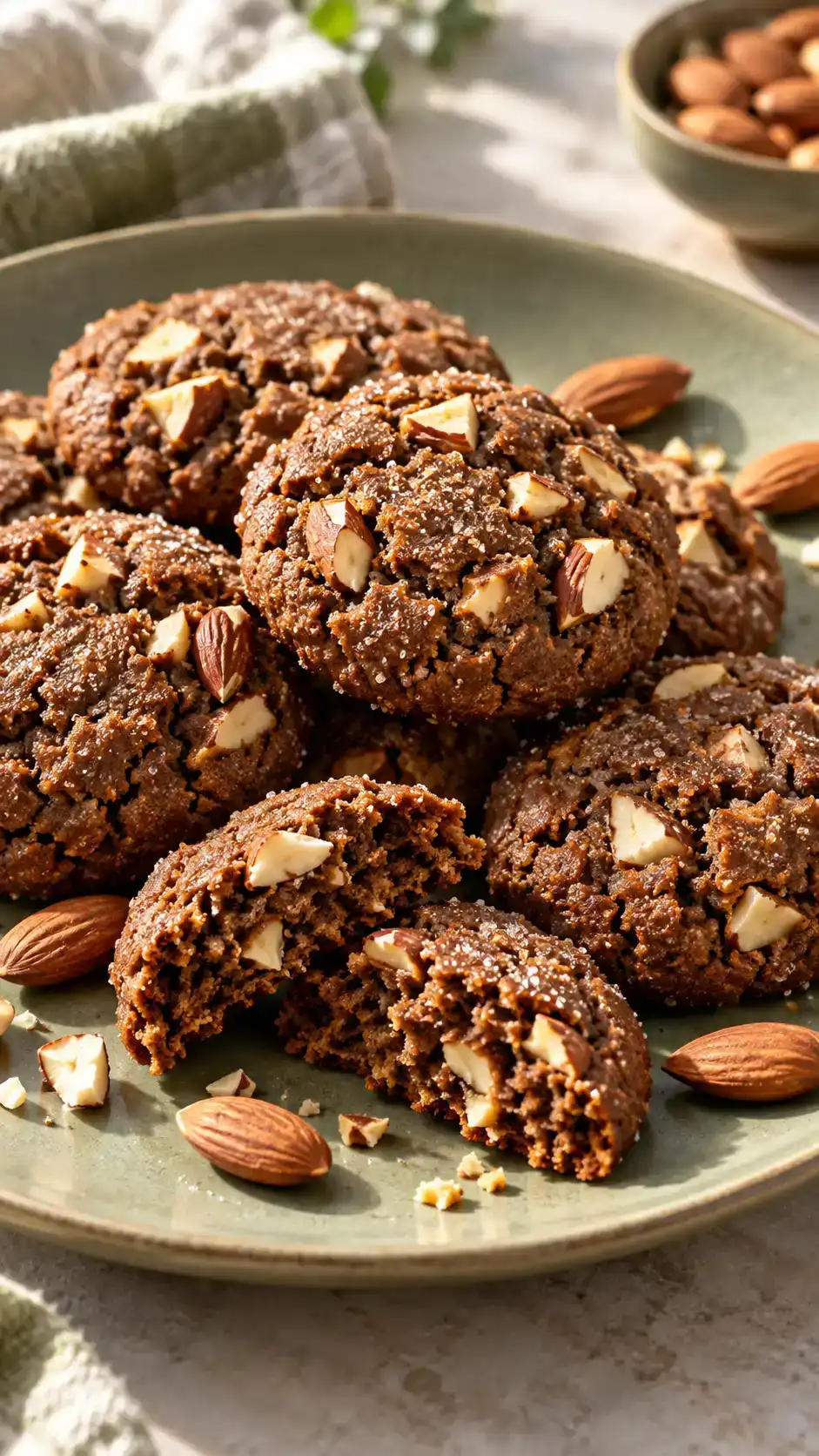 Chewy gingerbread drop cookies studded with chopped toasted almonds for a fragrant nutty crunch.