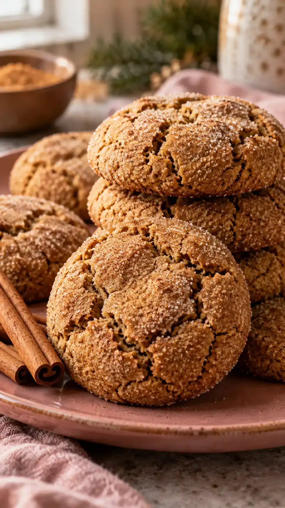Cinnamon gingerbread cookies with a fragrant cinnamon-sugar crust over soft, warmly spiced molasses centers.