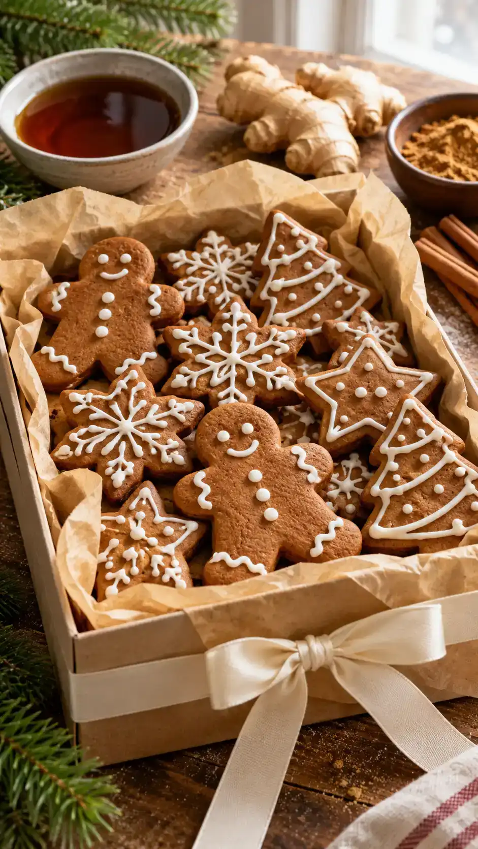 Molasses gingerbread cut-outs finished with naturally flavored pure maple icing for a warm holiday cookie.