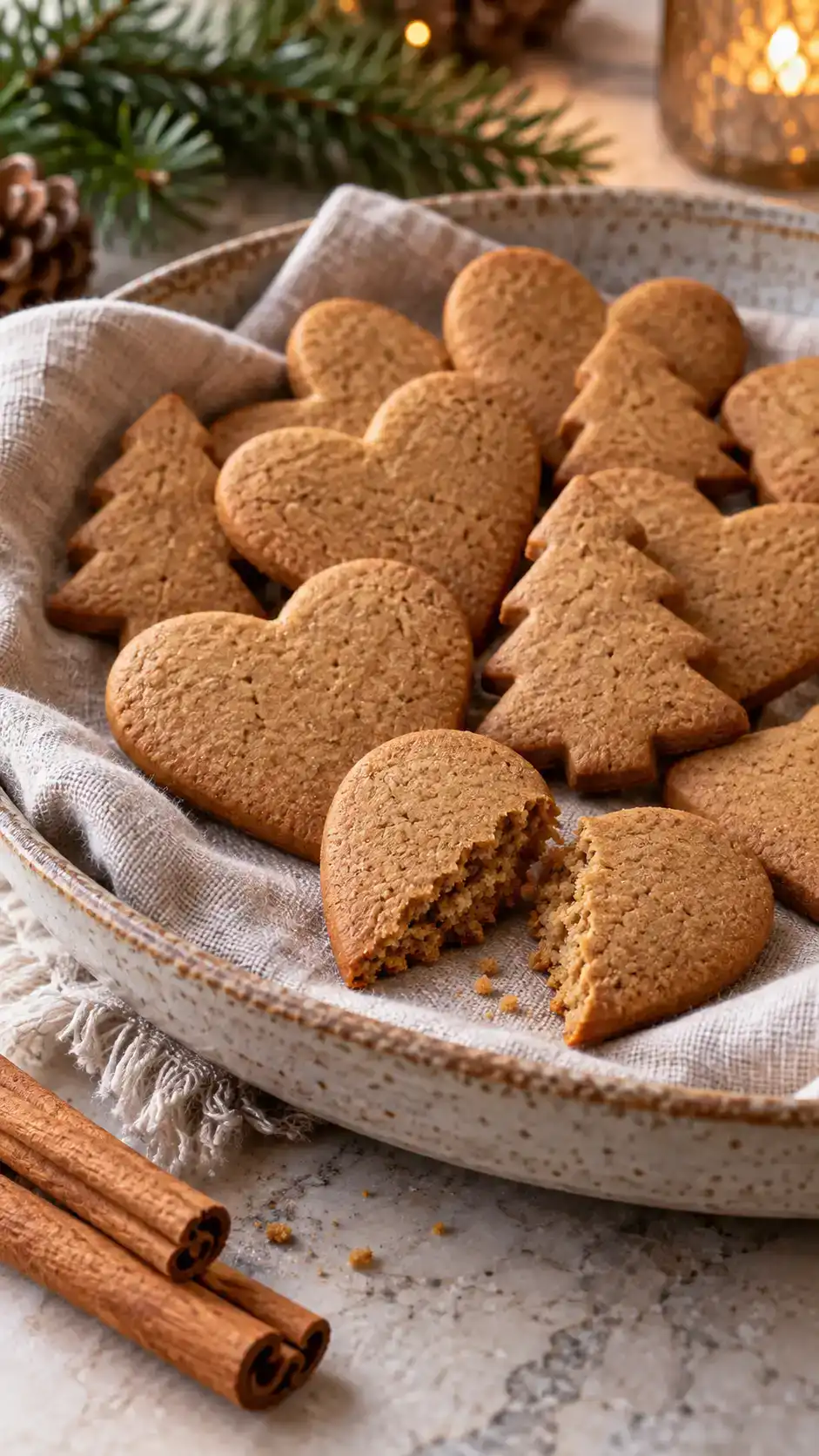 Sugar-free-style gingerbread cut-outs made with almond flour and a brown monk fruit–allulose blend, without added conventional sugar or molasses.