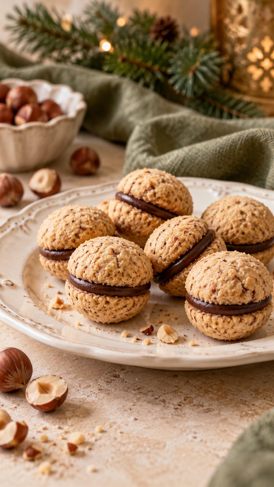 Tiny hazelnut butter cookies joined with a neat layer of dark chocolate.
