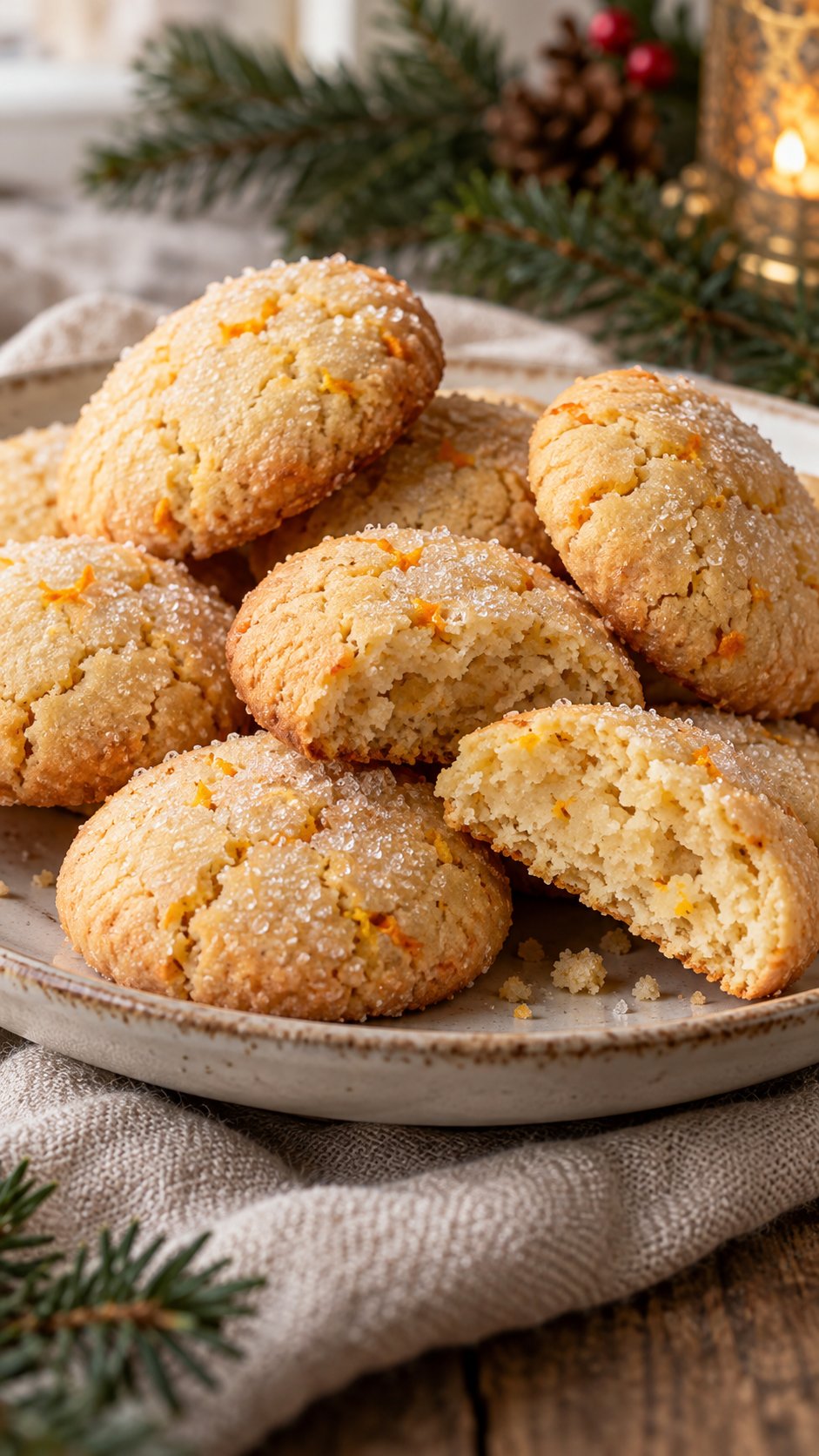 Orange-scented almond rounds with a fine granulated-sugar crust, adapted for the home holiday tray.