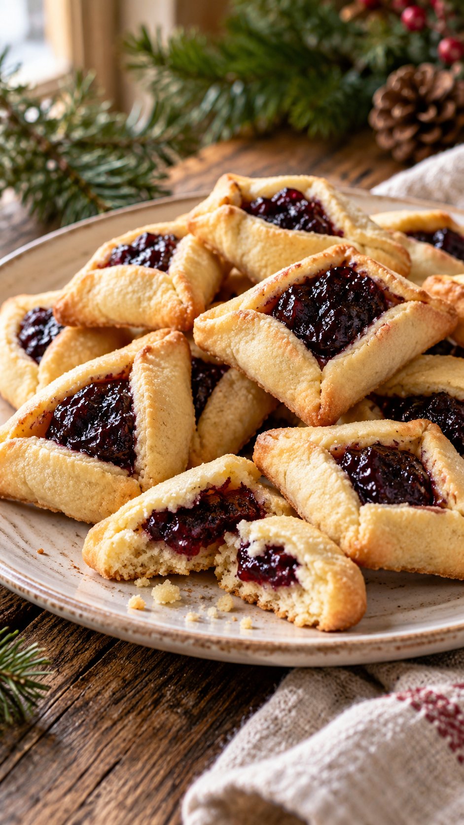 Italian-style pinched shortcrust cookies with a rich plum-jam and walnut filling.