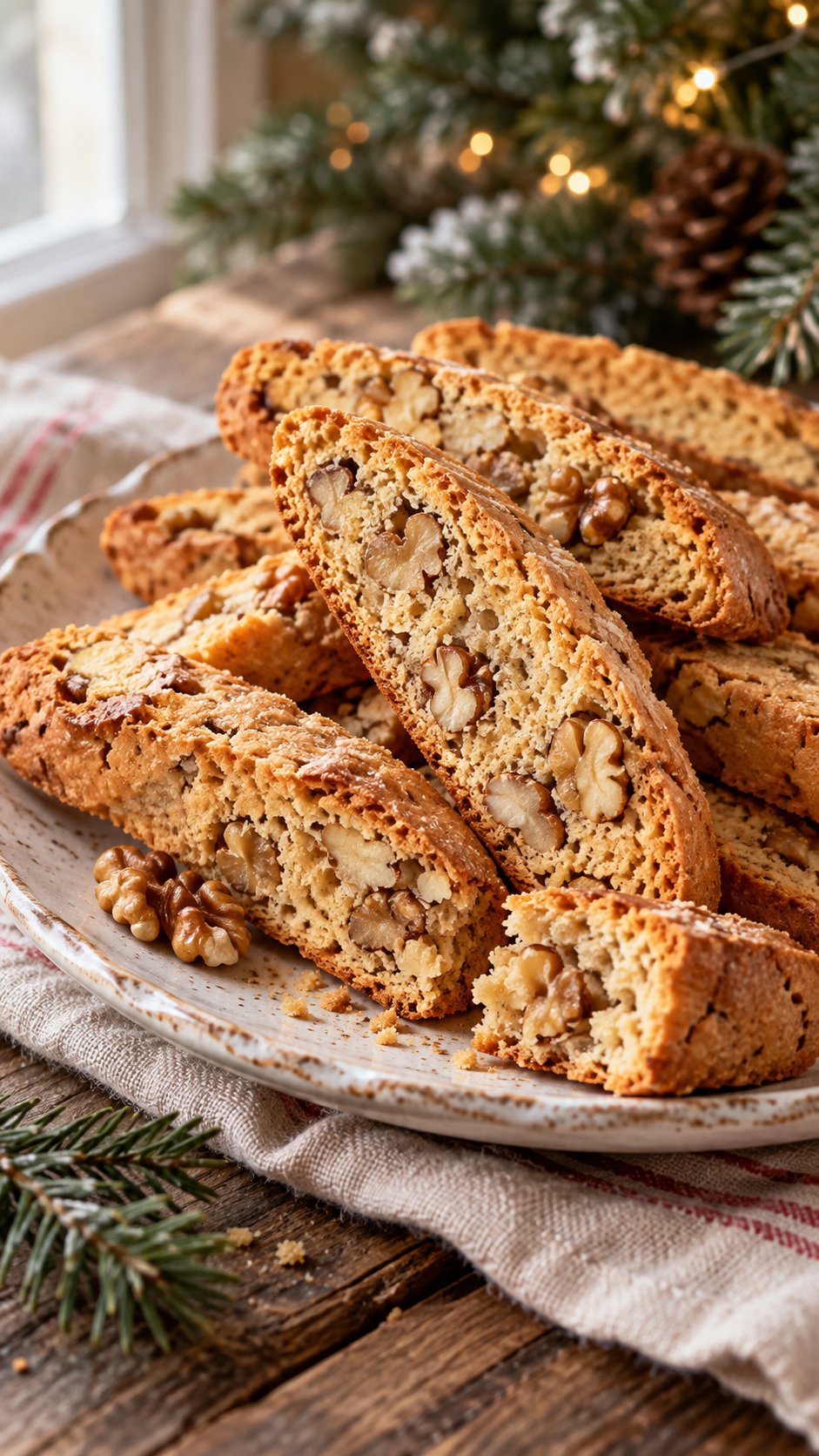 Honey-sweetened walnut biscotti with amber crusts and a gently crisp crumb.