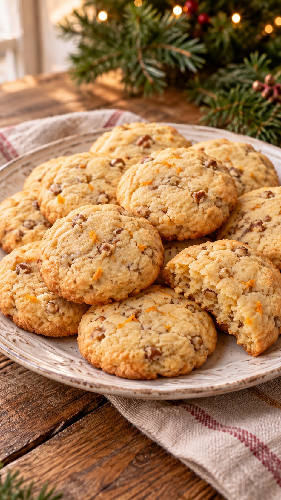 Thick hand-flattened butter rounds with chopped walnuts and orange zest throughout an uncoated crumb.